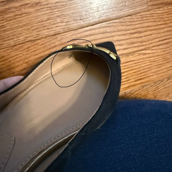 Sam Edelman Women sz 9 Suede Nori Pointed Ballet Flats black gold buckle office - Picture 11 of 11